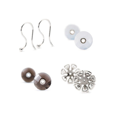 Earring Trio with Silver Flower and Classic Stone Pendants