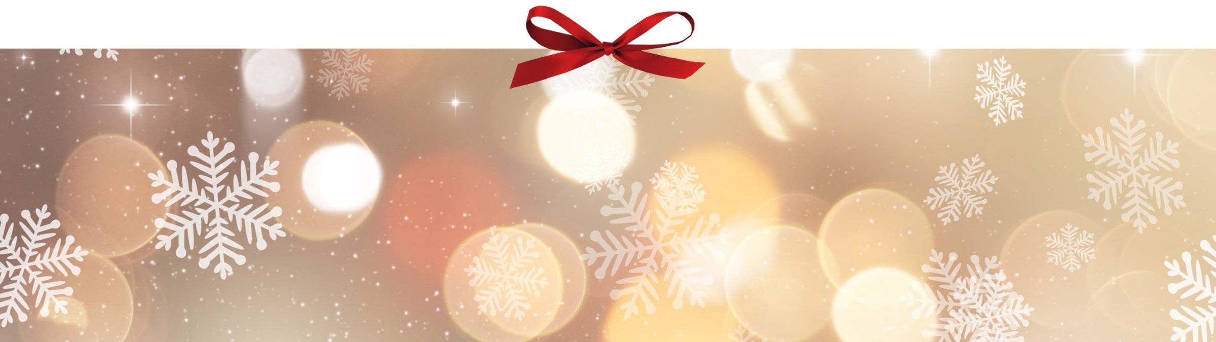 Christmas background with golden snowflakes and red bow