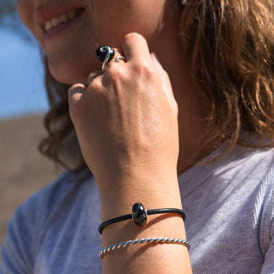 Black Onyx Leather Bracelet