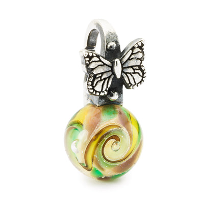 Butterfly garden pendant in silver on a colourful glass ball