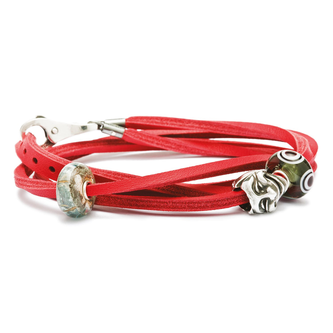 Leather Bracelet Red/Silver
